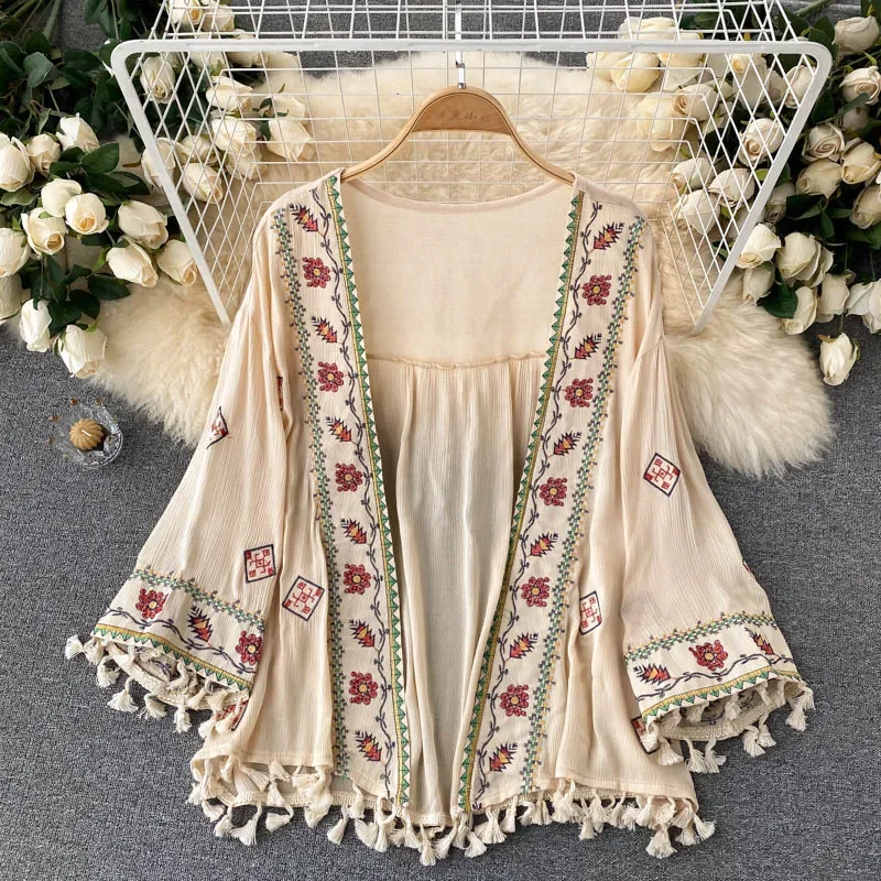 Embroidery Cardigan - Kaus wanita musim panas, Kaus wanita