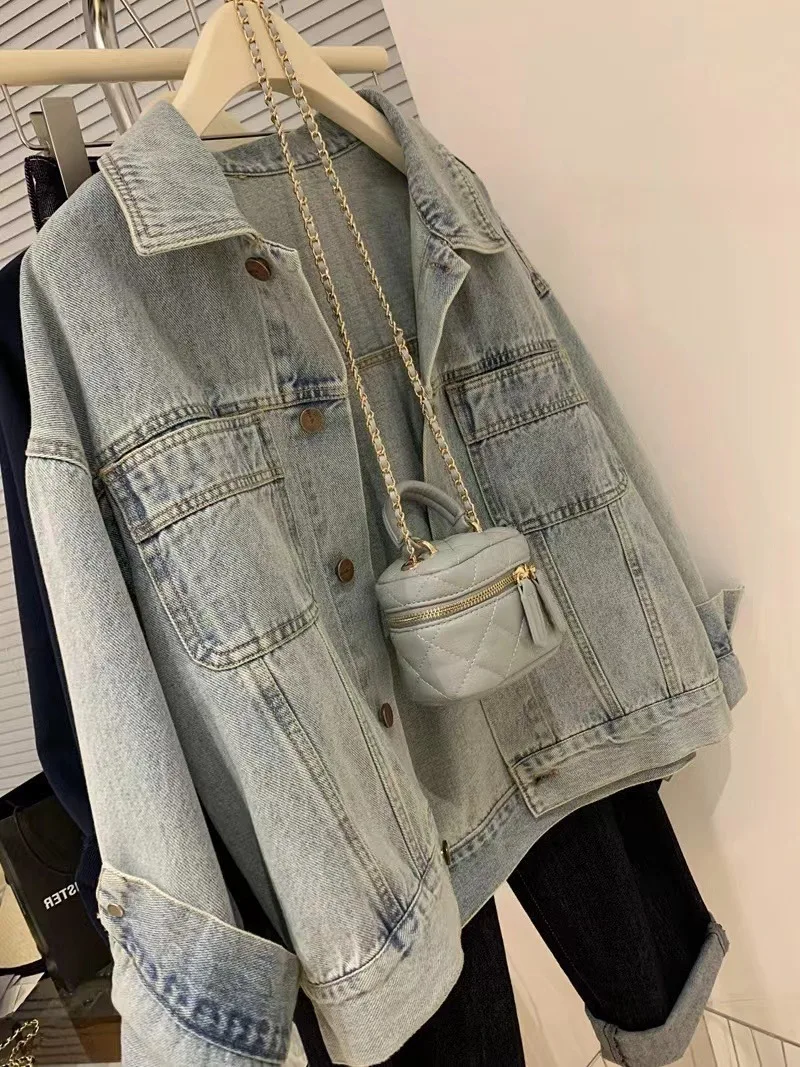 Embroidery Jacket Jeans - Jaket Denim Y2k katun Vintage wanita,
