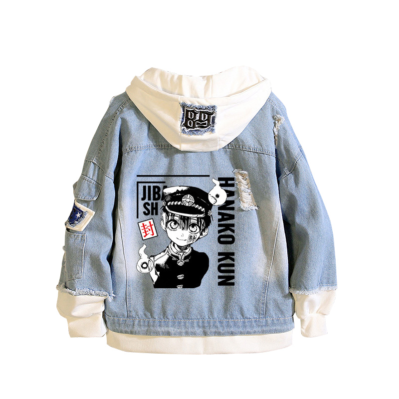 Embroidery Jacket Jeans - Jaket Toilet Hanako-kun Demin Bertopi Sweter