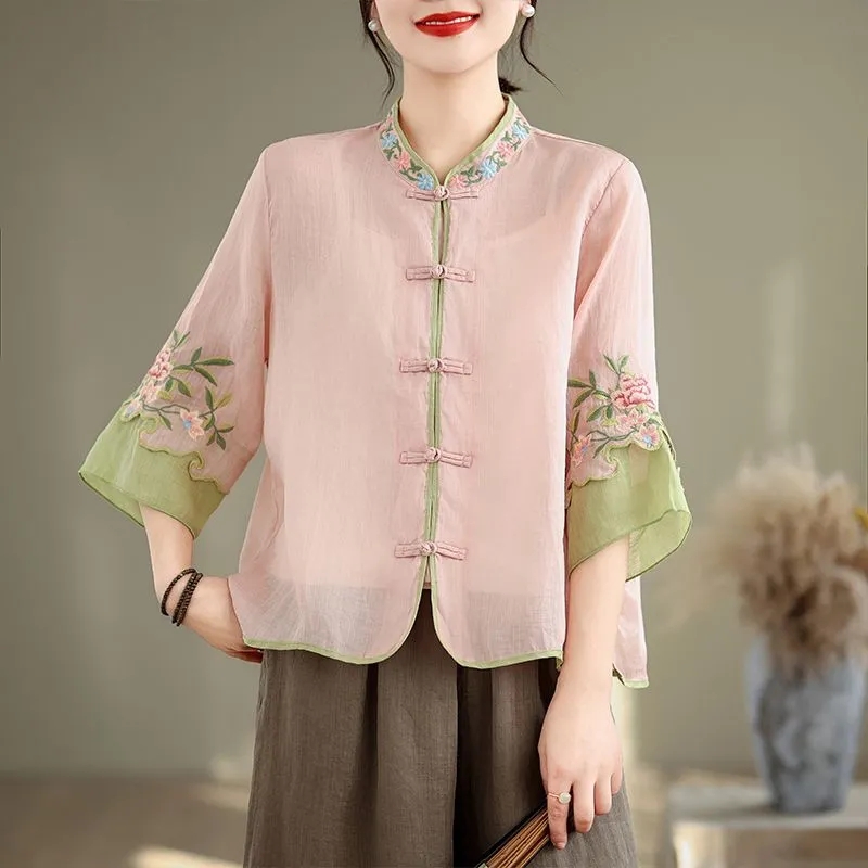 Embroidery Cardigan - Kemeja Bordir Retro Seni Katun dan