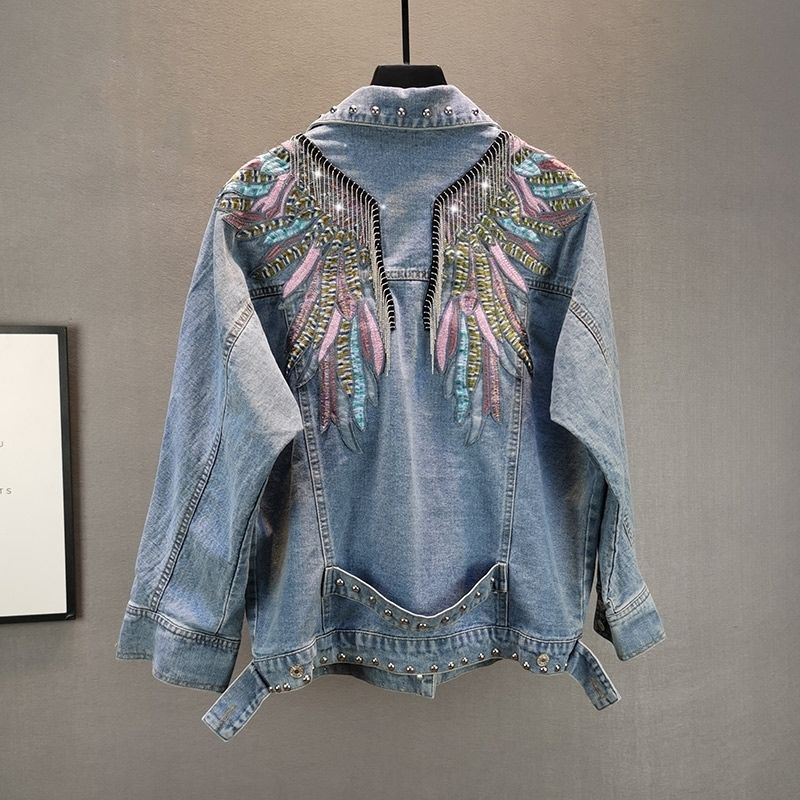 Embroidery Jacket Jeans - Jaket Denim wanita lengan panjang, mantel