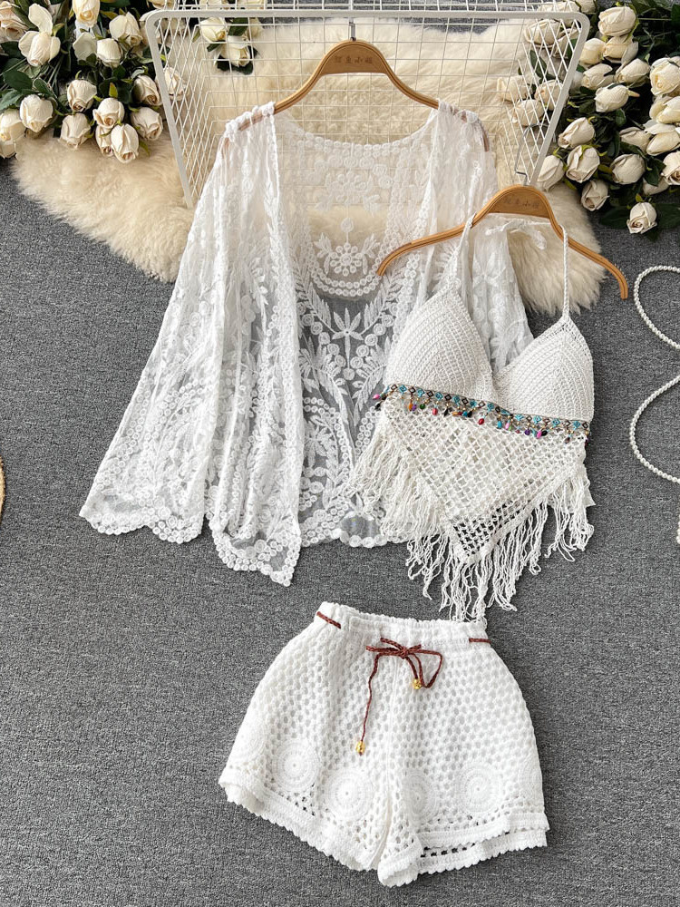Embroidery Cardigan - Setelan Liburan Musim Panas Wanita, Cardigan