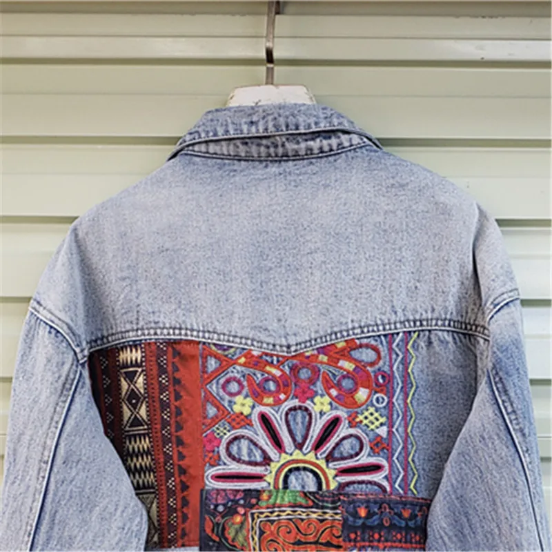 Embroidery Jacket Jeans - Jaket Denim Saku Besar Sambungan Bordir