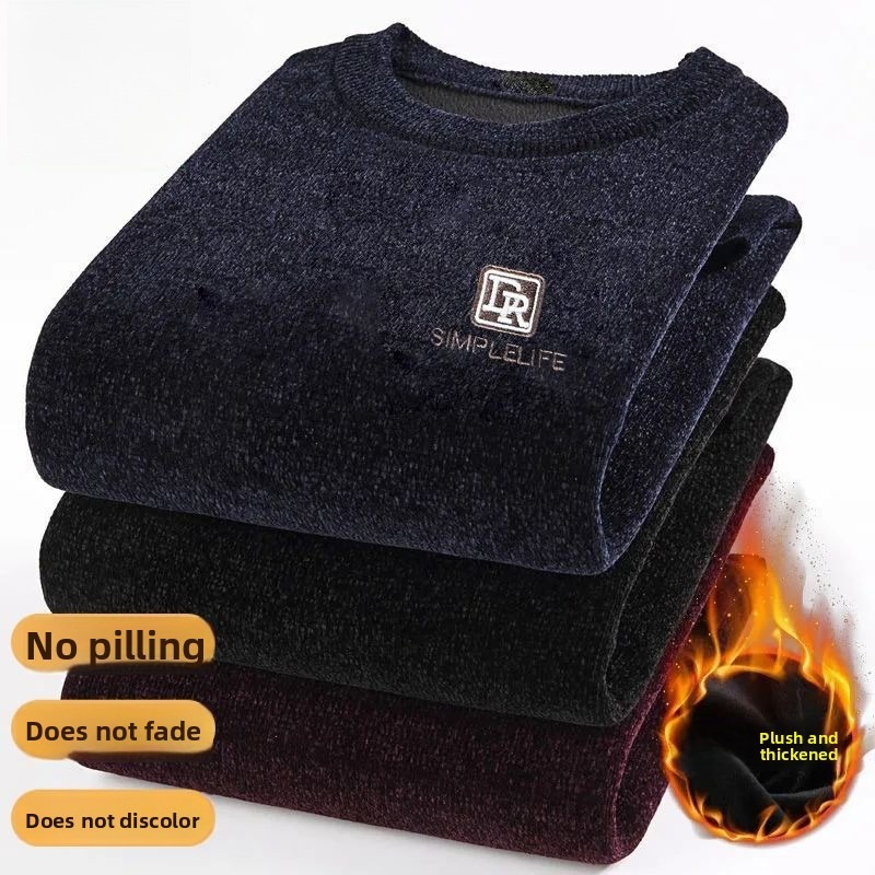 Embroidery Motif - Sweater Kasual Pria Pullover Satu Potong