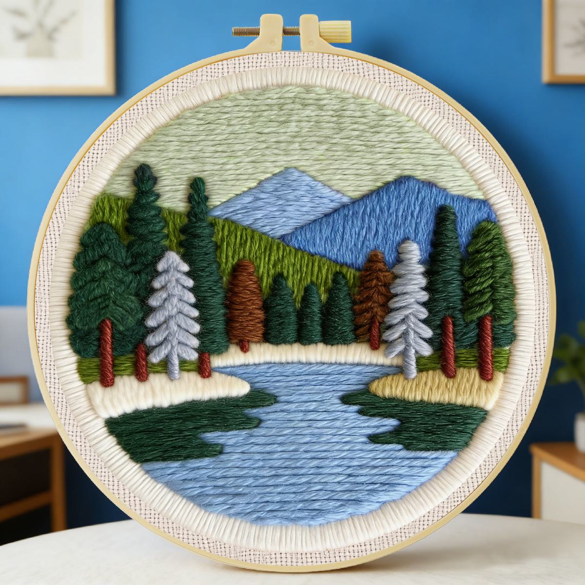 Printed Embroidery Kit - Set Kit Sulaman Jarum Punch Pemandangan