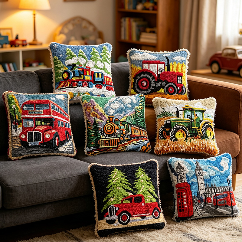 Printed Embroidery Kit - Kit Bantal Bordir Vintage Motif Kereta