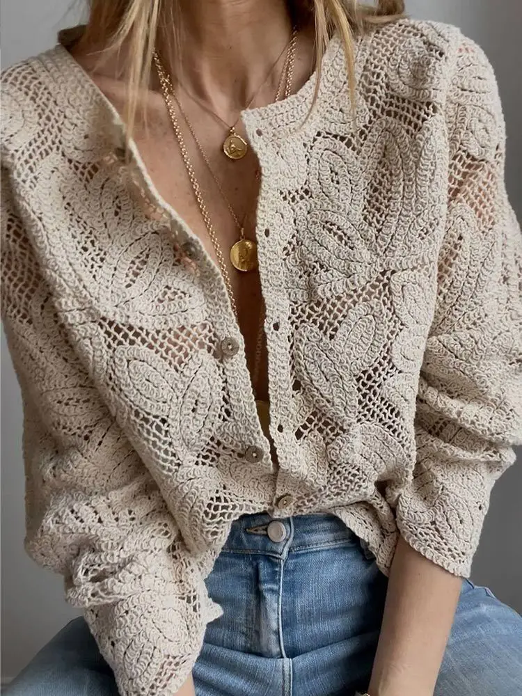 Embroidery Cardigan - Blus Rajut Wanita Kancing Depan Bordir