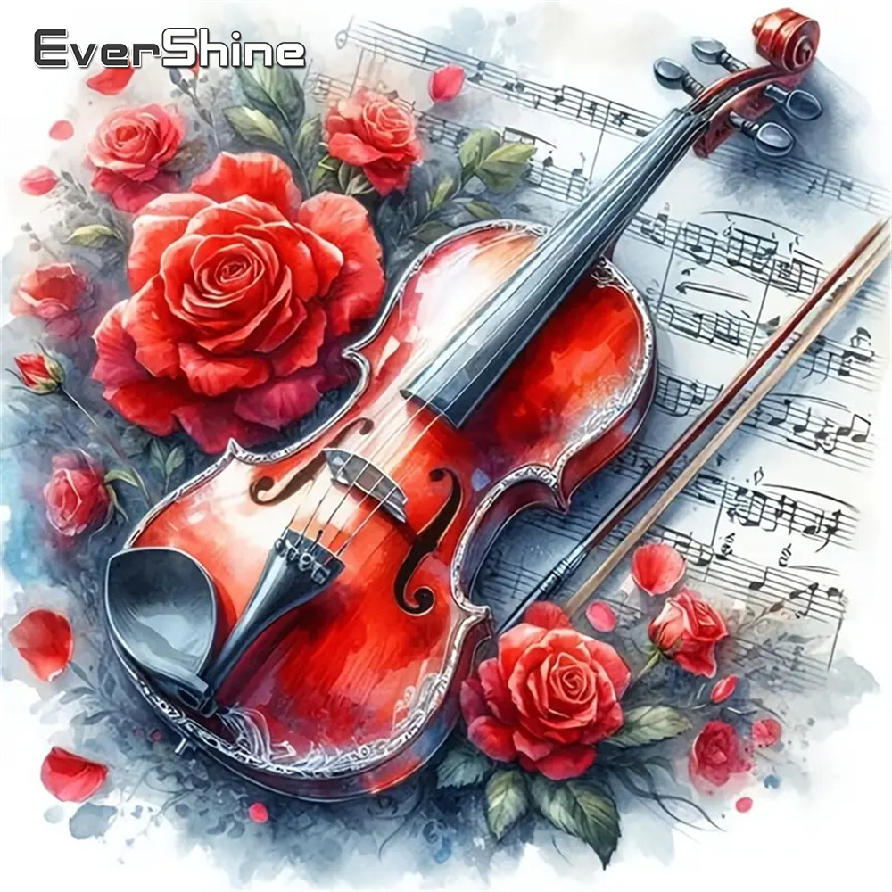 Embroidery Rose Stitch - Lukisan Berlian DIY Evershine Biola, Bordir