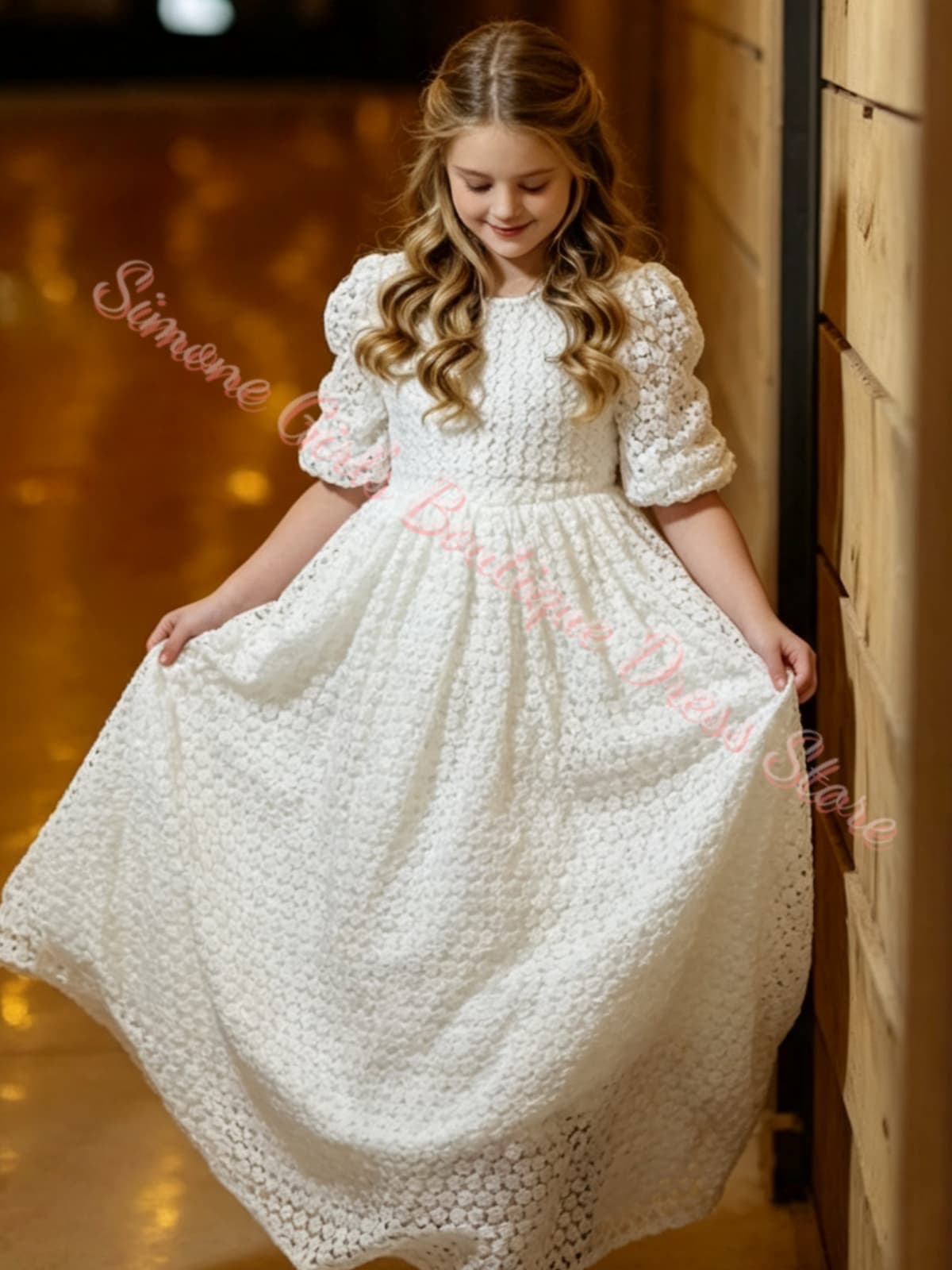 Embroidery Eyelet - Gaun Anak Perempuan dengan Renda Eyelet,