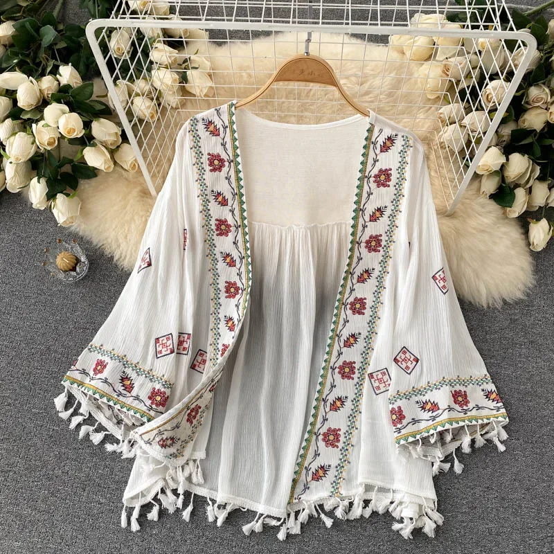 Kaus wanita musim panas, Kaus  - Embroidery Cardigan ulasan dan harga