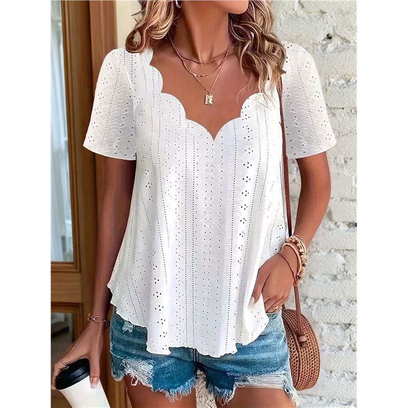 BARU-Blus Kasual Wanita Lengan - Embroidery Eyelet ulasan dan harga