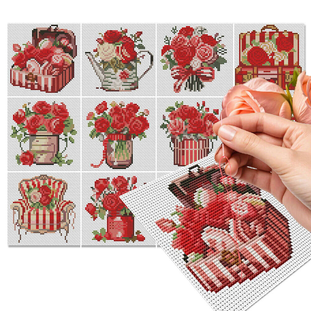 12 Buah Kain Bordir Silang Mot - Embroidery Rose Stitch ulasan dan harga