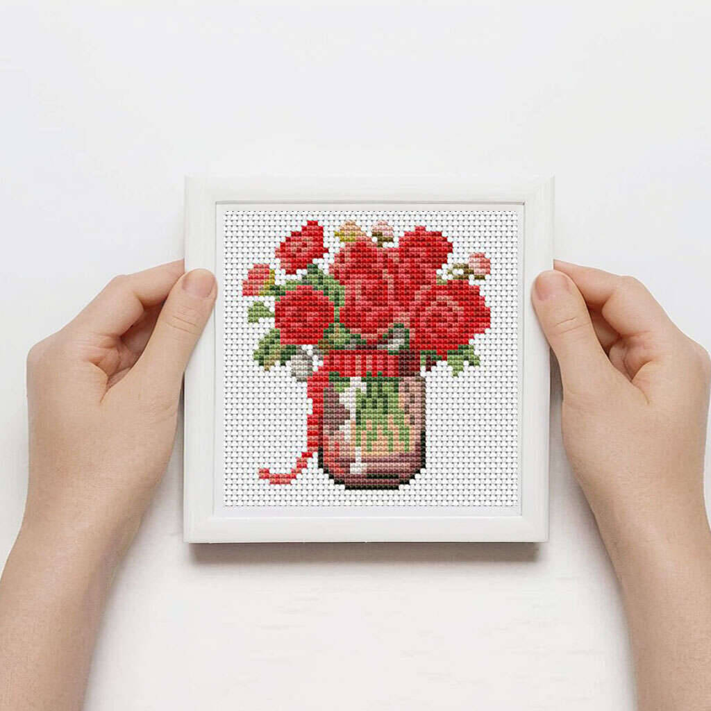 12 Buah Kain Bordir Silang Mot - Embroidery Rose Stitch ulasan dan harga
