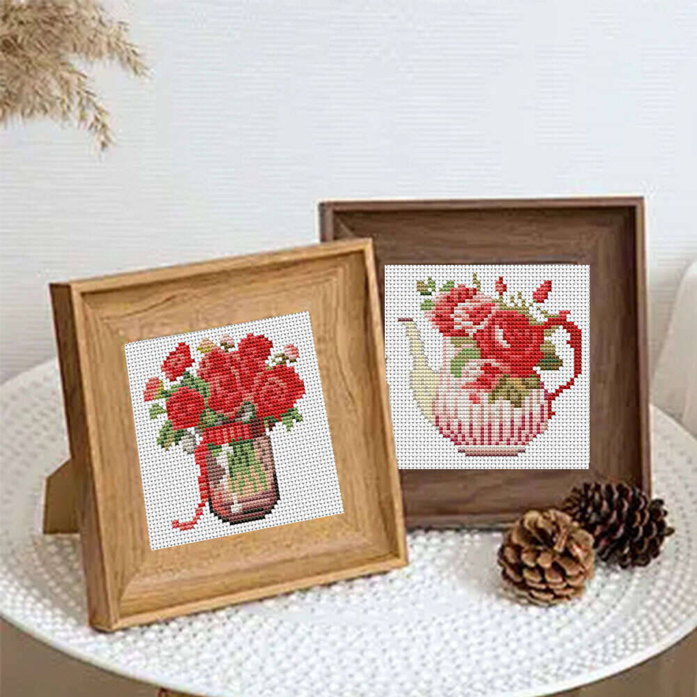 12 Buah Kain Bordir Silang Mot - Embroidery Rose Stitch ulasan dan harga