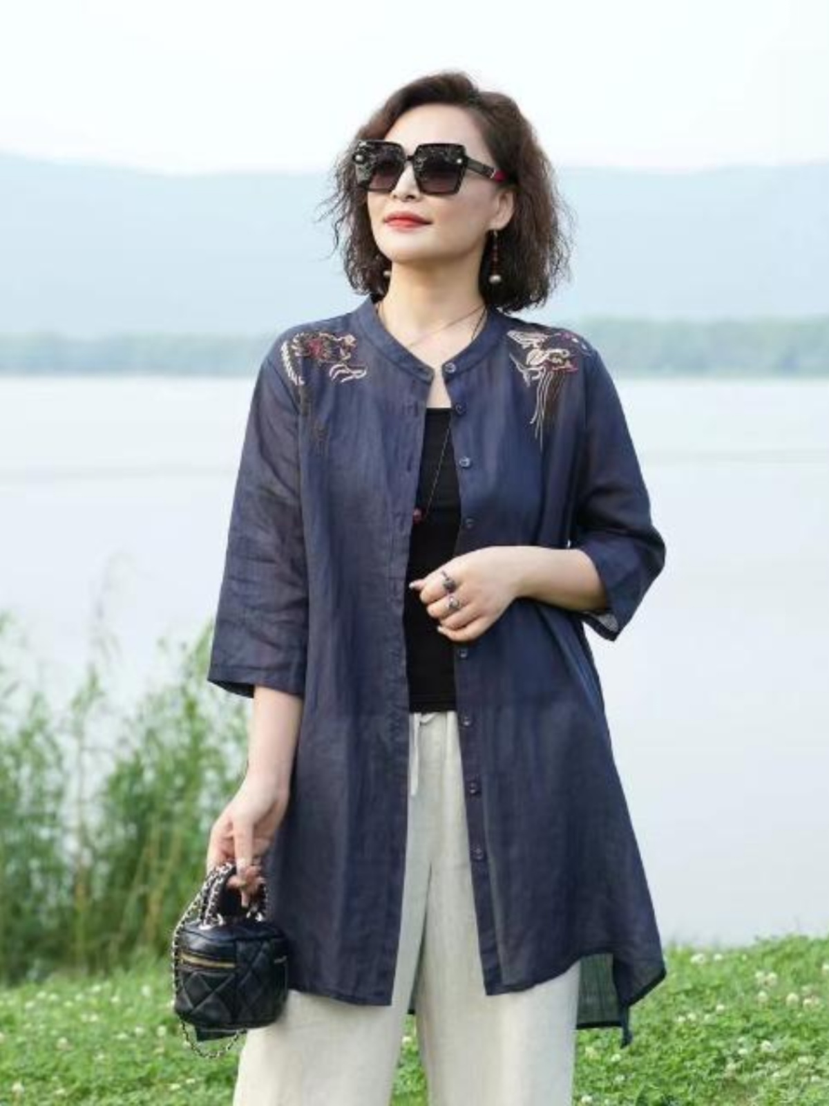Kemeja Luaran Tipis Campuran K - Embroidery Cardigan ulasan dan harga
