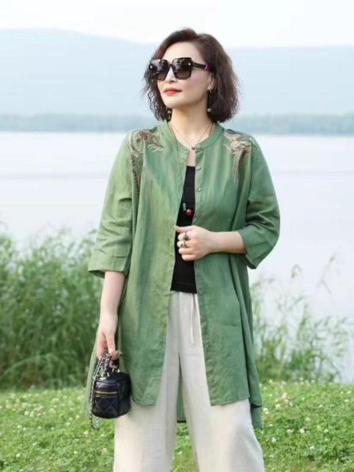 Kemeja Luaran Tipis Campuran K - Embroidery Cardigan ulasan dan harga