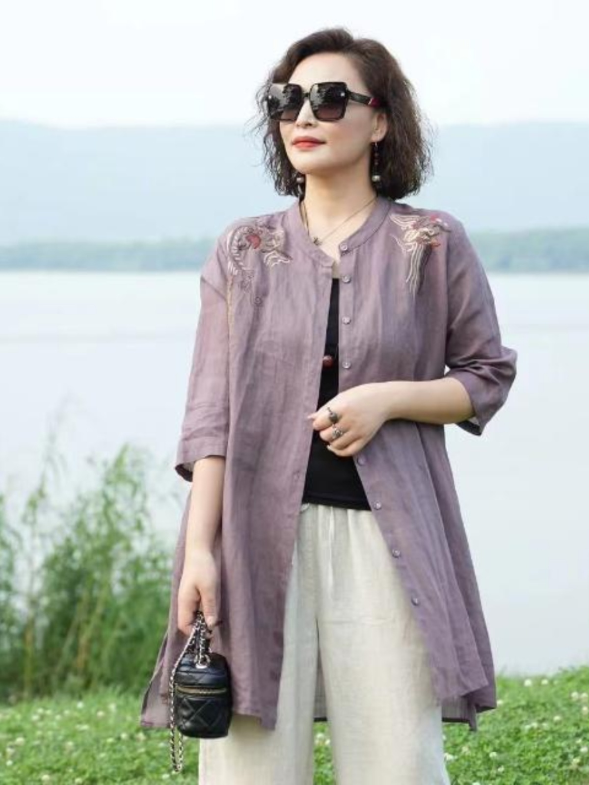 Kemeja Luaran Tipis Campuran K - Embroidery Cardigan ulasan dan harga
