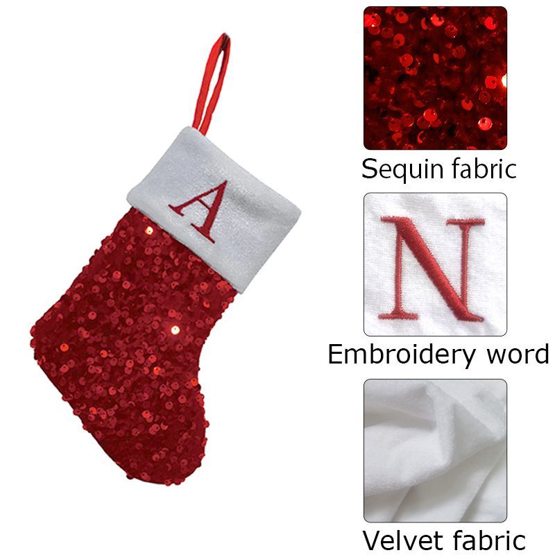 Kaus Kaki Natal Berpayet Merah - Embroidery Xmas Ornaments ulasan dan harga