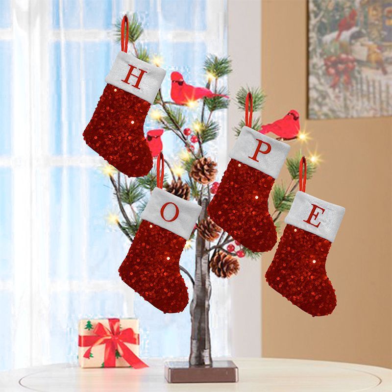 Kaus Kaki Natal Berpayet Merah - Embroidery Xmas Ornaments ulasan dan harga