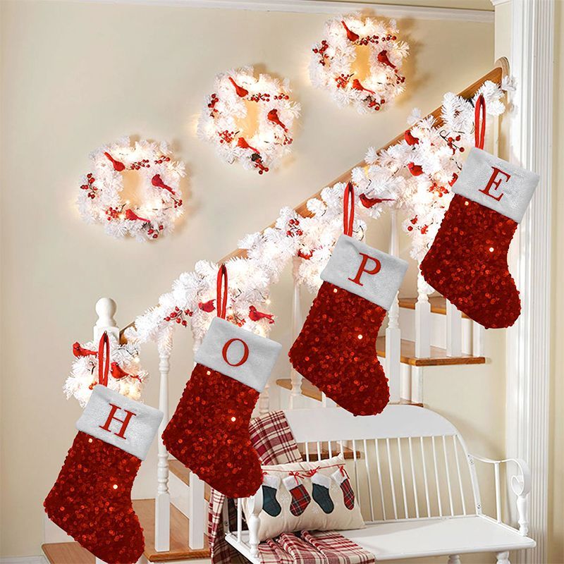 Kaus Kaki Natal Berpayet Merah - Embroidery Xmas Ornaments ulasan dan harga