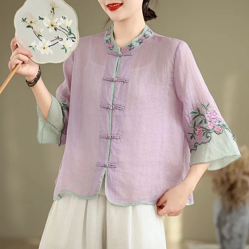 Kemeja Bordir Retro Seni Katun - Embroidery Cardigan ulasan dan harga