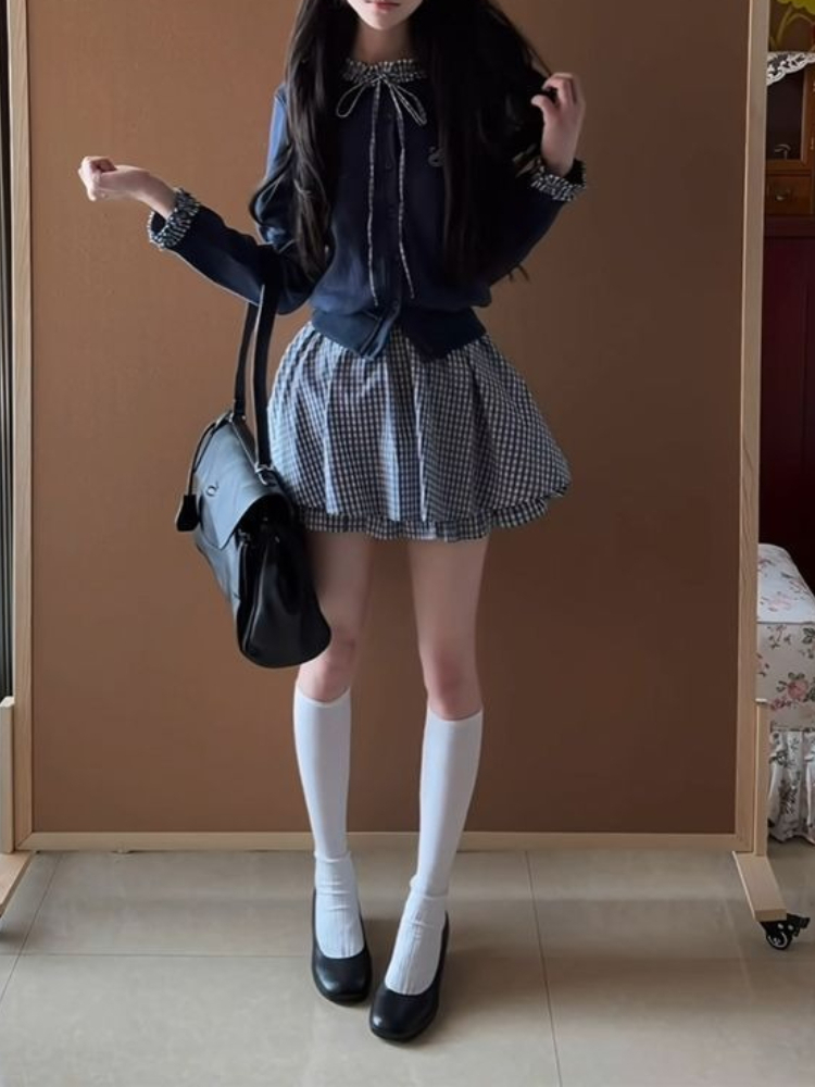 Setelan 2 Potong Gaya Preppy J - Embroidery Cardigan ulasan dan harga