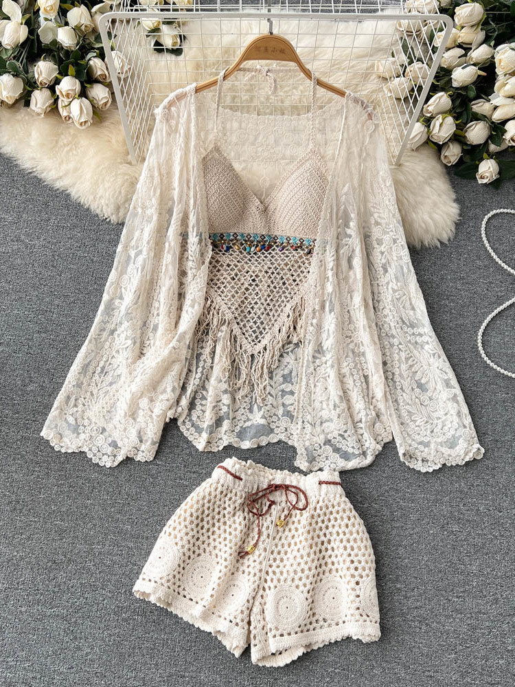 Setelan Liburan Musim Panas Wa - Embroidery Cardigan ulasan dan harga