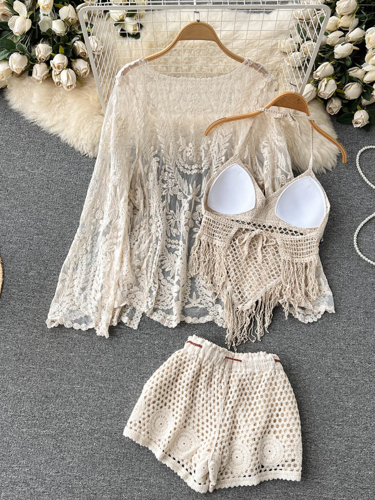Setelan Liburan Musim Panas Wa - Embroidery Cardigan ulasan dan harga