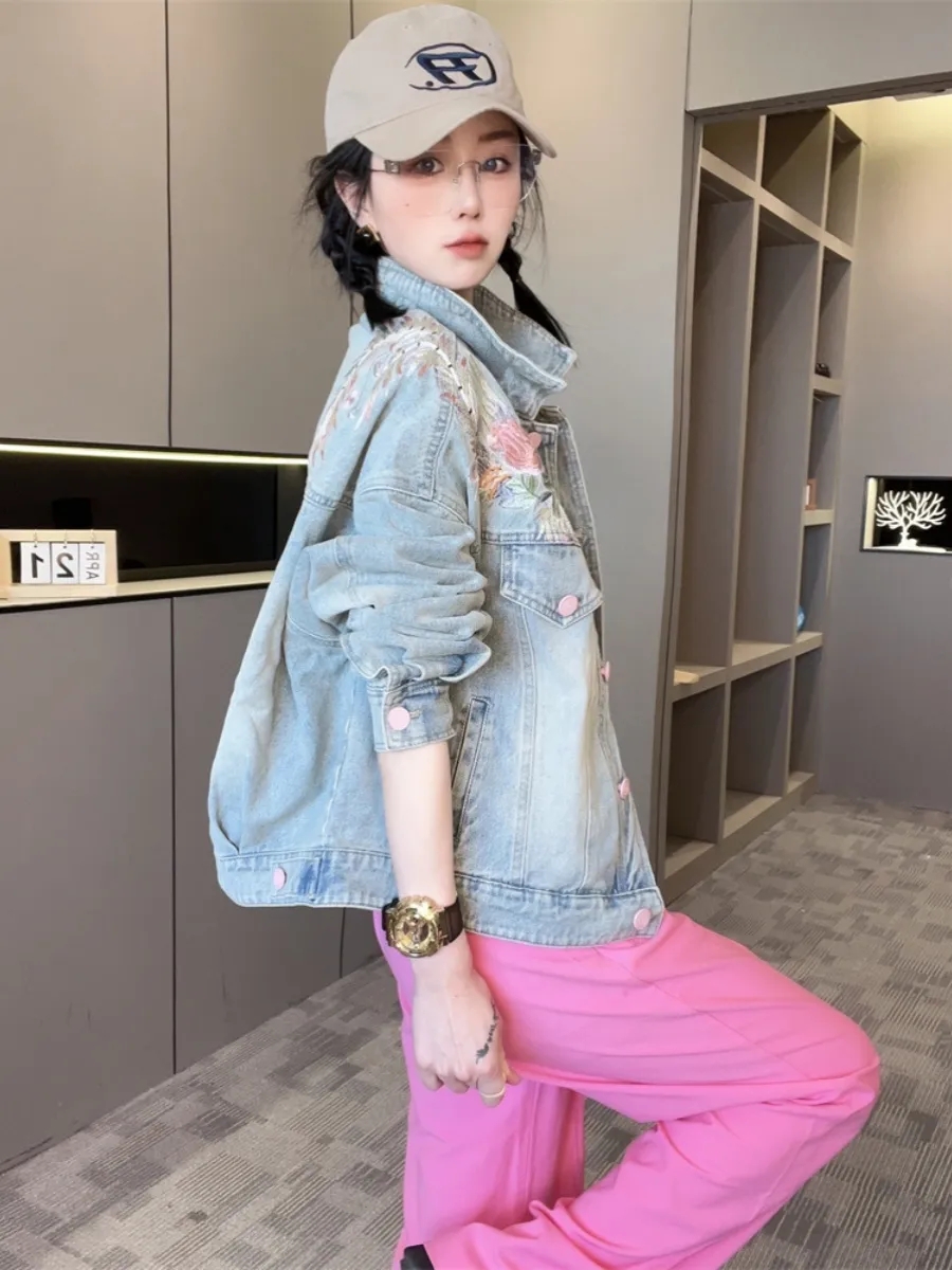 Jaket Denim Pendek Musim Semi  - Embroidery Jacket Jeans ulasan dan harga