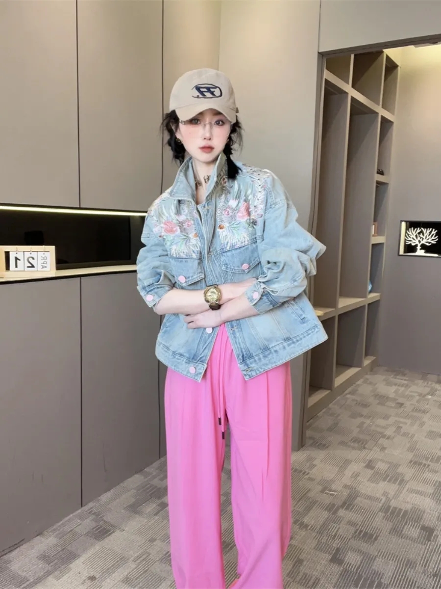 Jaket Denim Pendek Musim Semi  - Embroidery Jacket Jeans ulasan dan harga