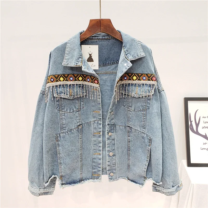 Mantel Jaket Denim Rumbai Bord - Embroidery Jacket Jeans ulasan dan harga