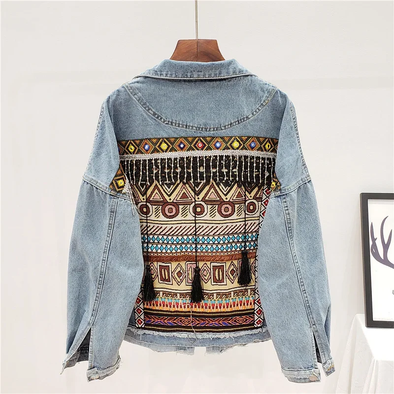 Mantel Jaket Denim Rumbai Bord - Embroidery Jacket Jeans ulasan dan harga