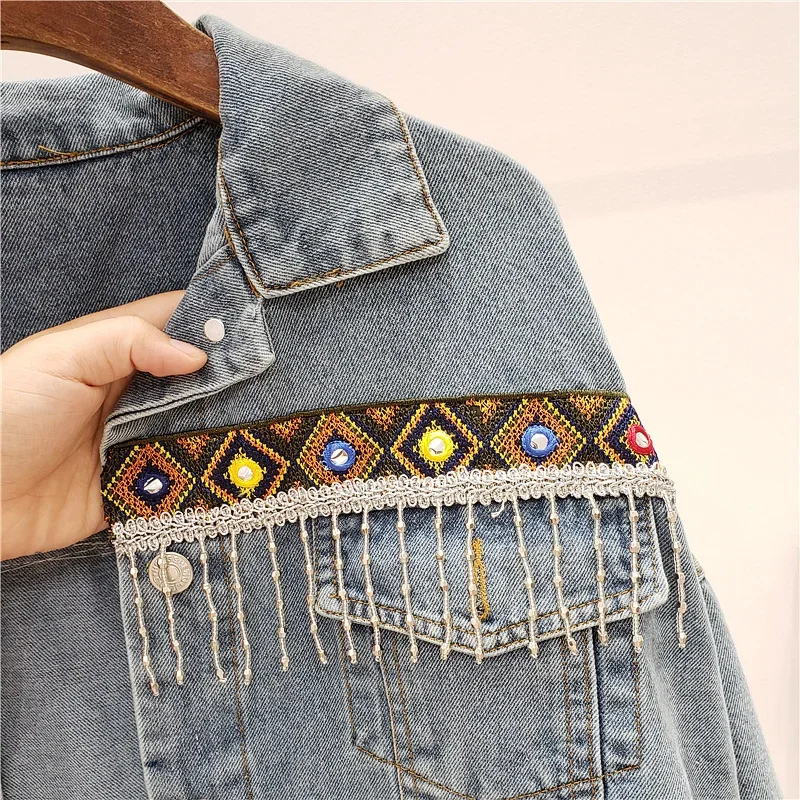 Mantel Jaket Denim Rumbai Bord - Embroidery Jacket Jeans ulasan dan harga