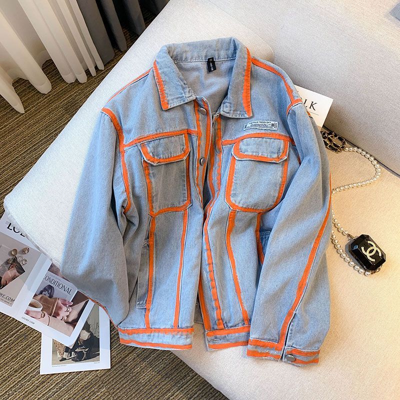 Jaket Denim Warna Kontras Graf - Embroidery Jacket Jeans ulasan dan harga