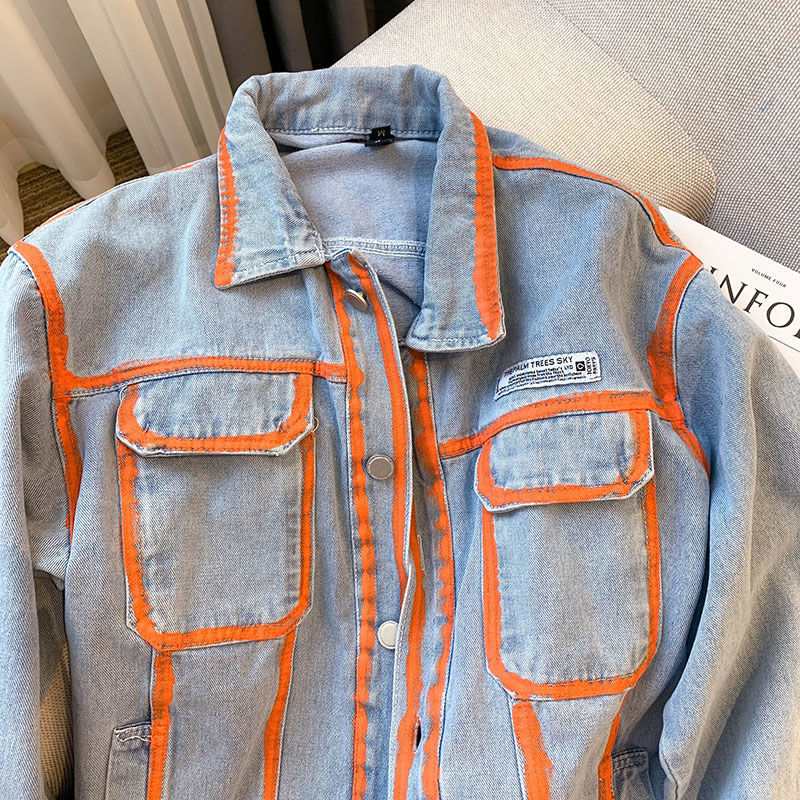 Jaket Denim Warna Kontras Graf - Embroidery Jacket Jeans ulasan dan harga