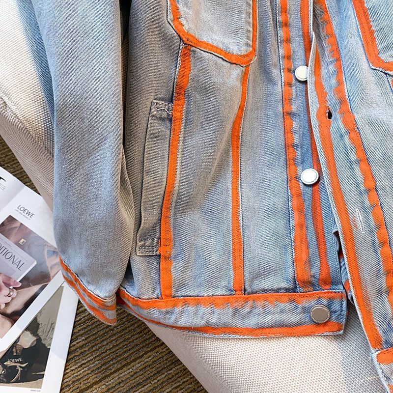 Jaket Denim Warna Kontras Graf - Embroidery Jacket Jeans ulasan dan harga