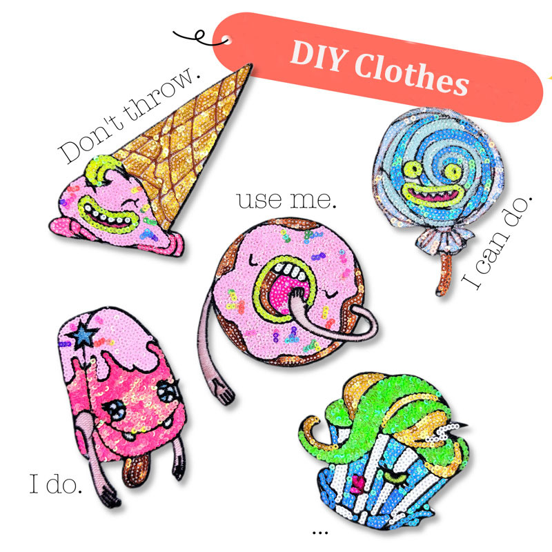 5PCS/Set Bordir Payet Donat Es - Embroidery Jacket Jeans ulasan dan harga