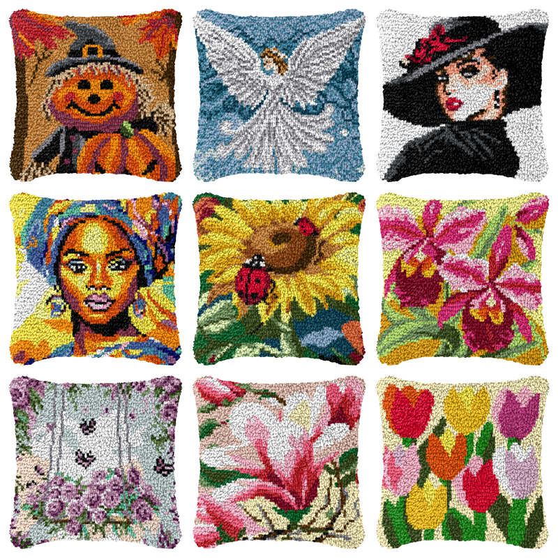 Bantal Rajut Motif Bunga Kartu - Printed Embroidery Kit ulasan dan harga