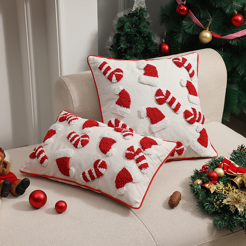 Sarung Bantal Natal Merah Topi - Embroidery Xmas Ornaments ulasan dan harga
