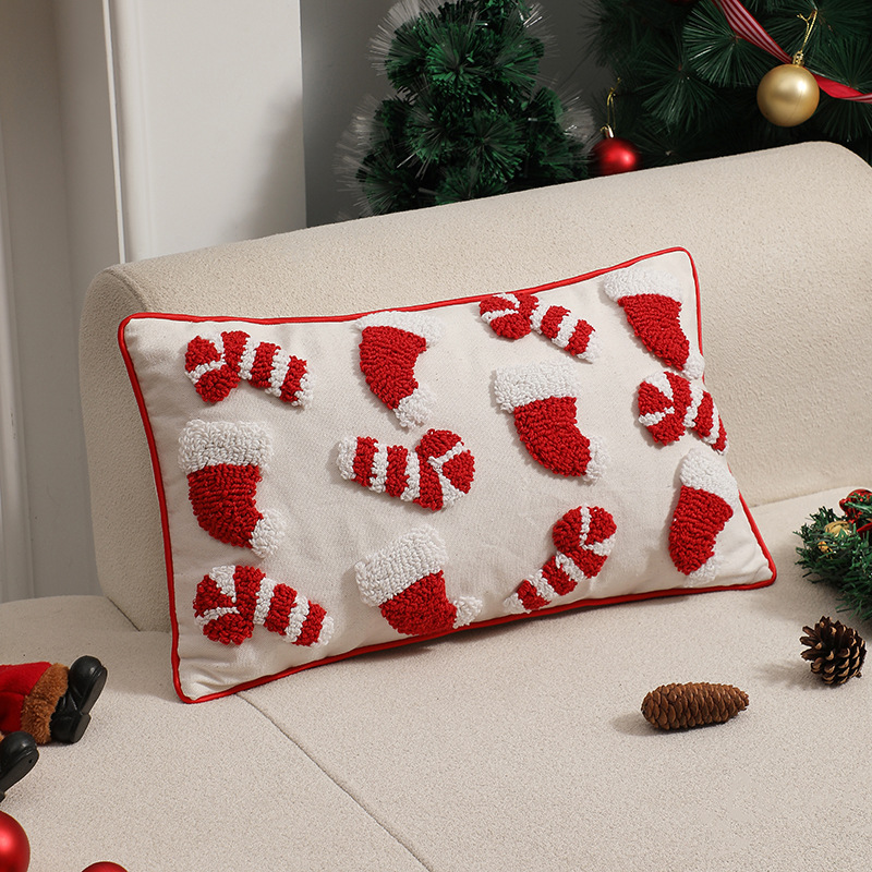 Sarung Bantal Natal Merah Topi - Embroidery Xmas Ornaments ulasan dan harga