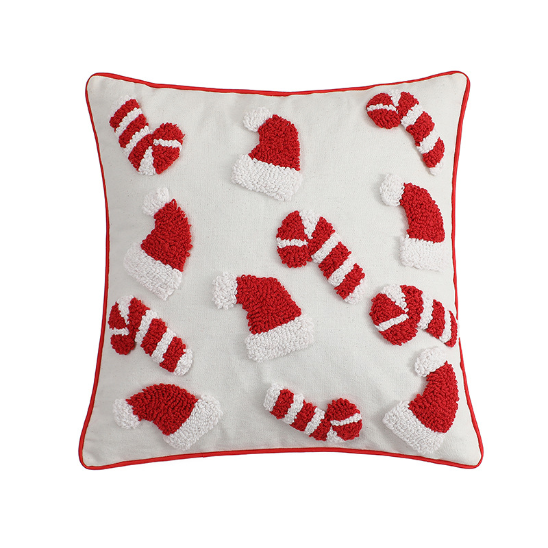 Sarung Bantal Natal Merah Topi - Embroidery Xmas Ornaments ulasan dan harga