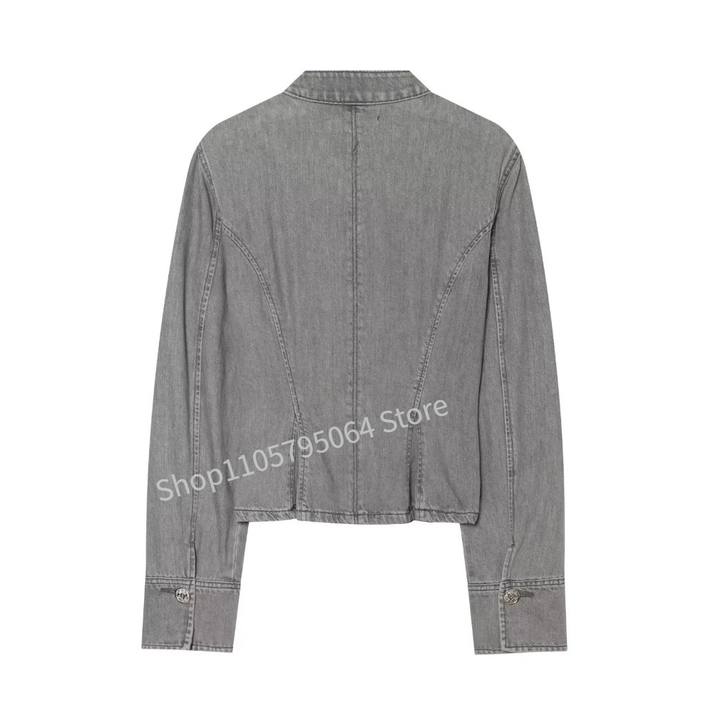 Jaket Denim Abu-abu Retro Gaya - Embroidery Jacket Jeans ulasan dan harga