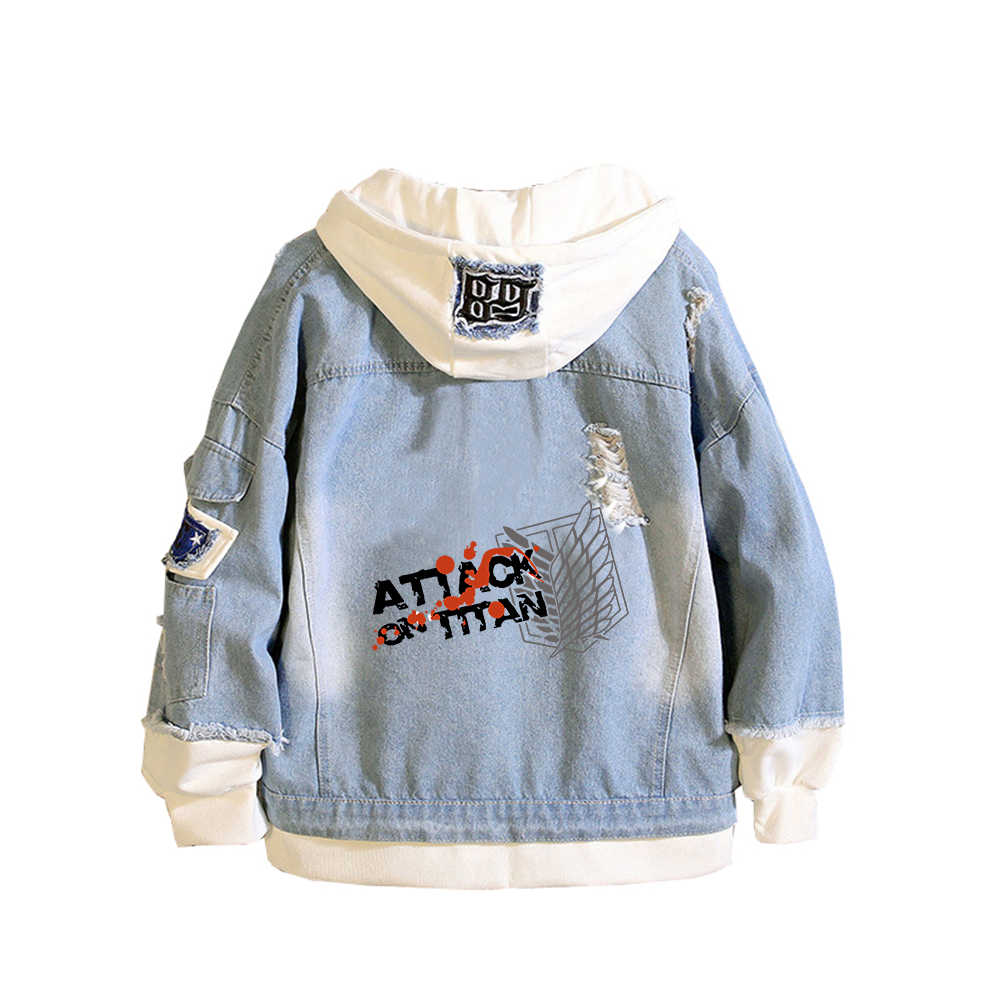 Jaket Denim Anime Attack On Ti - Embroidery Jacket Jeans ulasan dan harga