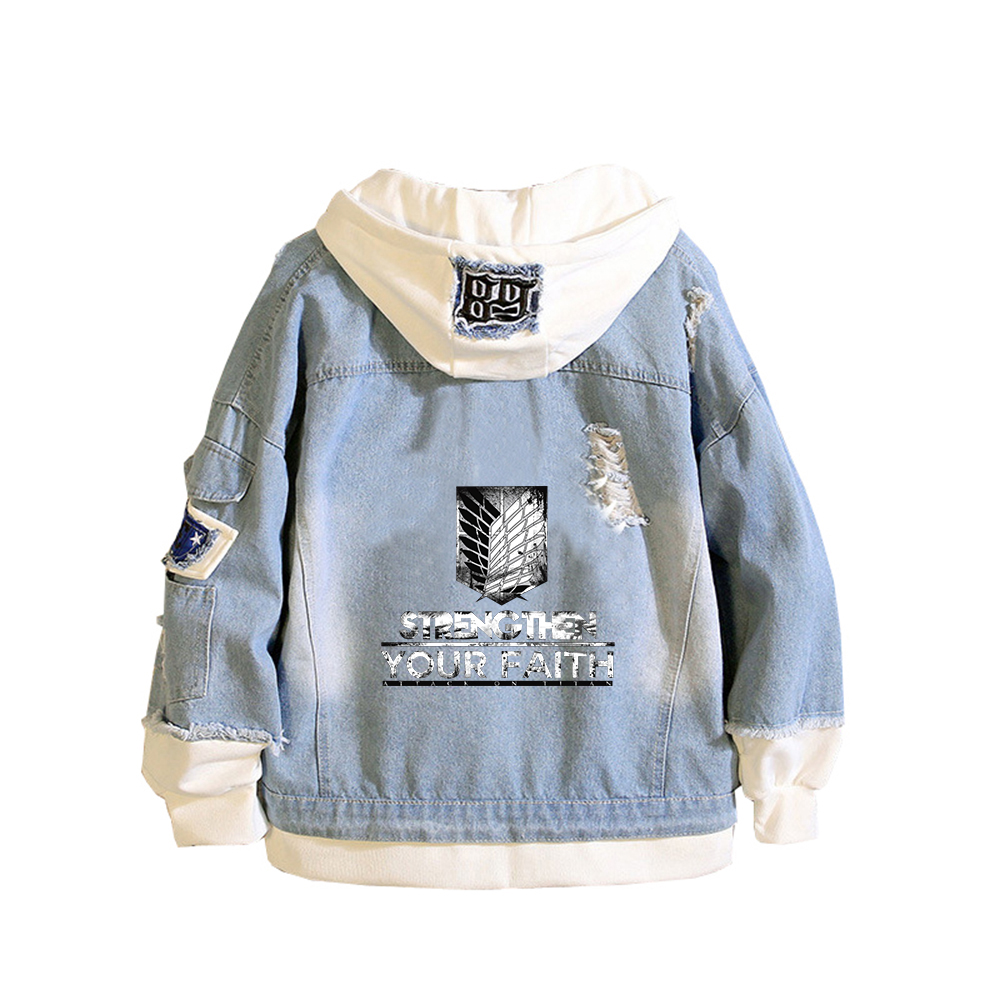 Jaket Denim Anime Attack On Ti - Embroidery Jacket Jeans ulasan dan harga