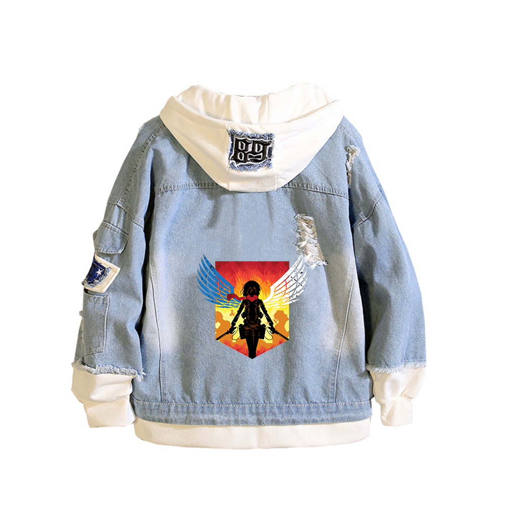 Jaket Denim Anime Attack On Ti - Embroidery Jacket Jeans ulasan dan harga