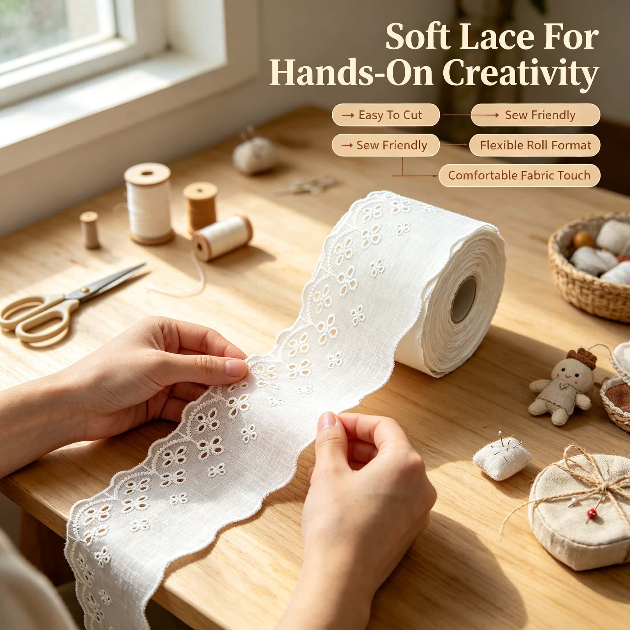 Renda Broderie Anglaise Putih  - Embroidery Eyelet ulasan dan harga