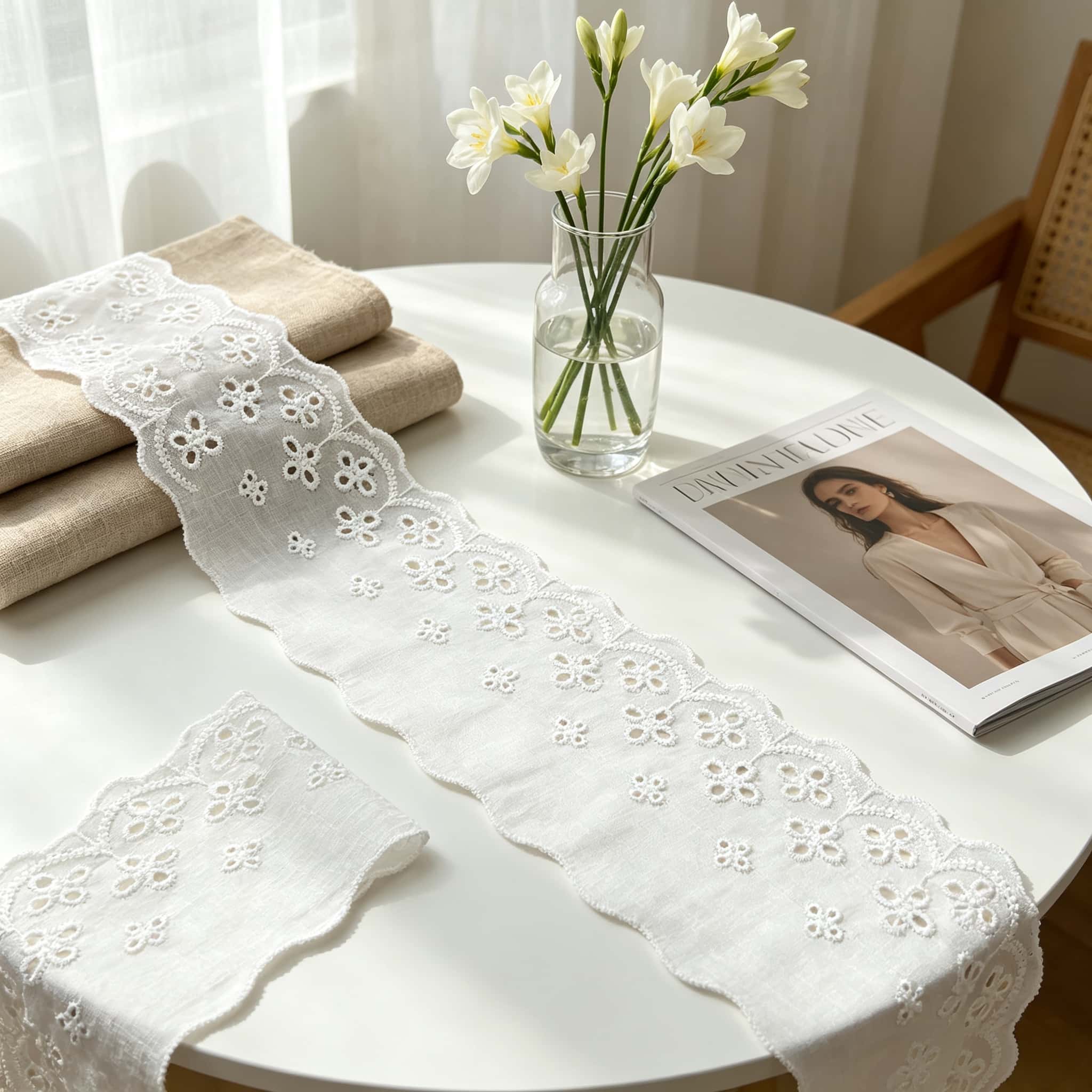 Renda Broderie Anglaise Putih  - Embroidery Eyelet ulasan dan harga