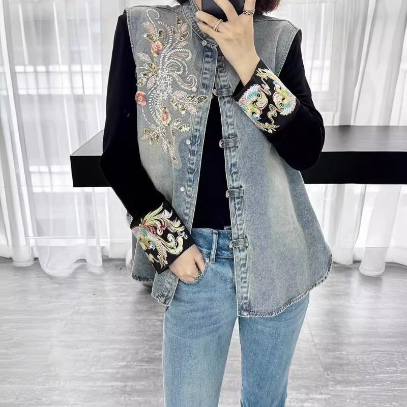 Mantel Denim Mantel Rompi Wani - Embroidery Jacket Jeans ulasan dan harga
